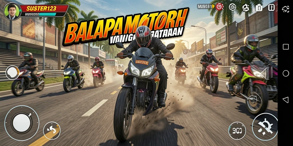 Gameplay mendebarkan SUSTER123 dengan balapan motor yang seru.